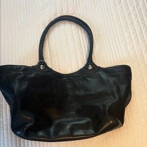 Coach Black Leather Tote Bag with Silver Accents